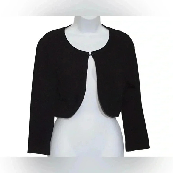 Jessica Howard Evenings Sweaters - Jessica Howard Evenings Black Open Front Black Cropped Cardigan Sweater